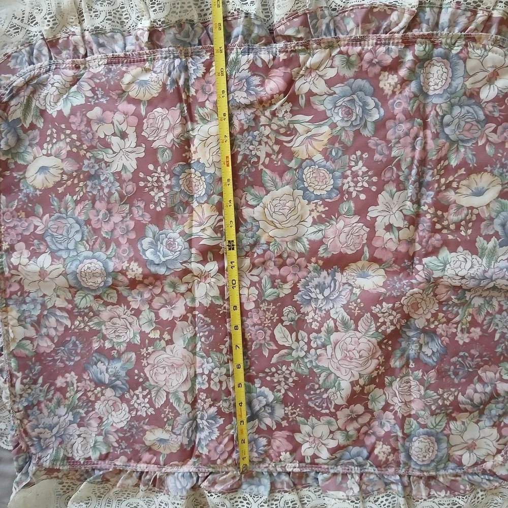Vtg JC Penney Pillow Sham Pink Floral Eyelet Lace Trim Ruffle Mauve Alyssa NOS
